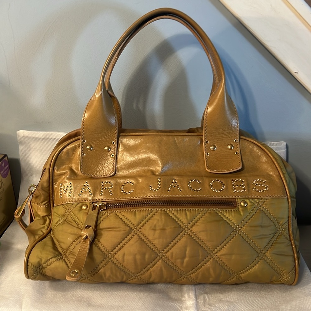 Marc Jacobs Gold Quilted Satchel Shoulder Handbag Tote Bag